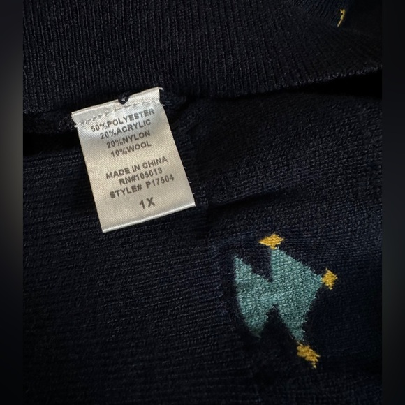 Unique Vintage Navy Christmas Tree & Red Bow Pattern Sweater NWOT 1X - Picture 6 of 8